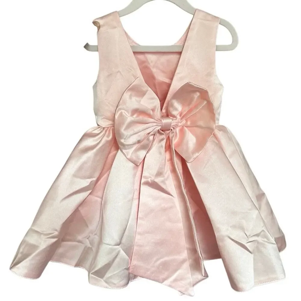 Girls Satin Like Bow Dress Size 2 Baby Pink‎ Toddler Feminine Birthday
